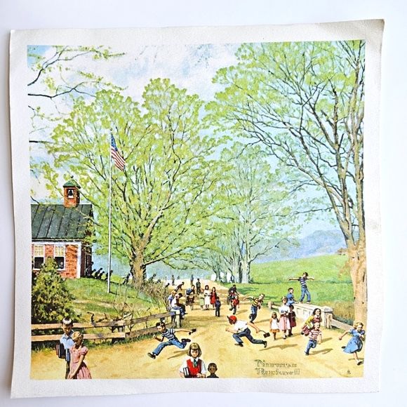 1959 Norman Rockwell American Print on Paper "Children in School Yard" 11x11 - Picture 11 of 11